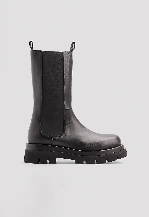 NA-KD Shoes Läderboots - Black