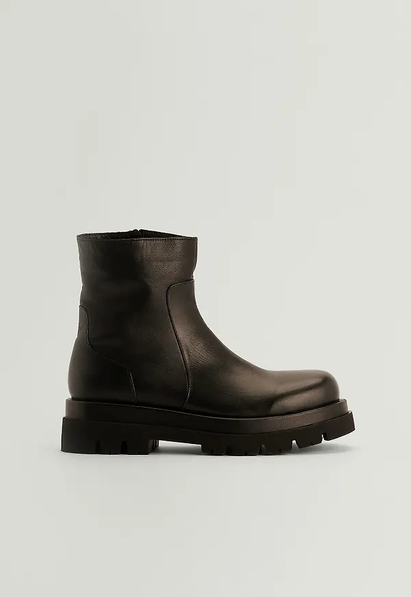 NA-KD Shoes Läderboots med teddyfoder - Black