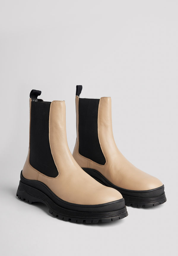 NA-KD Shoes Läderboots med vågig sula - Beige