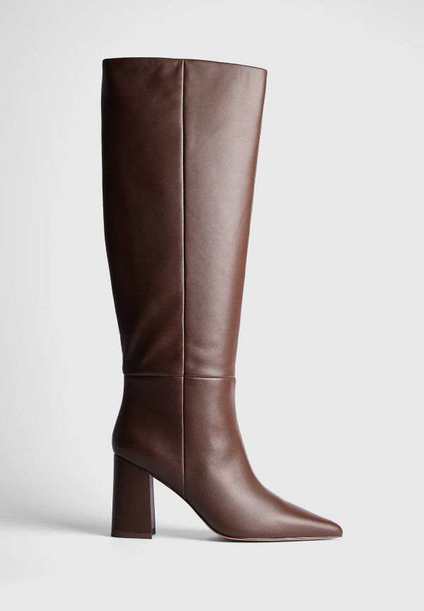 NA-KD Shoes Spetsiga boots i läder med blockhäl - Brown