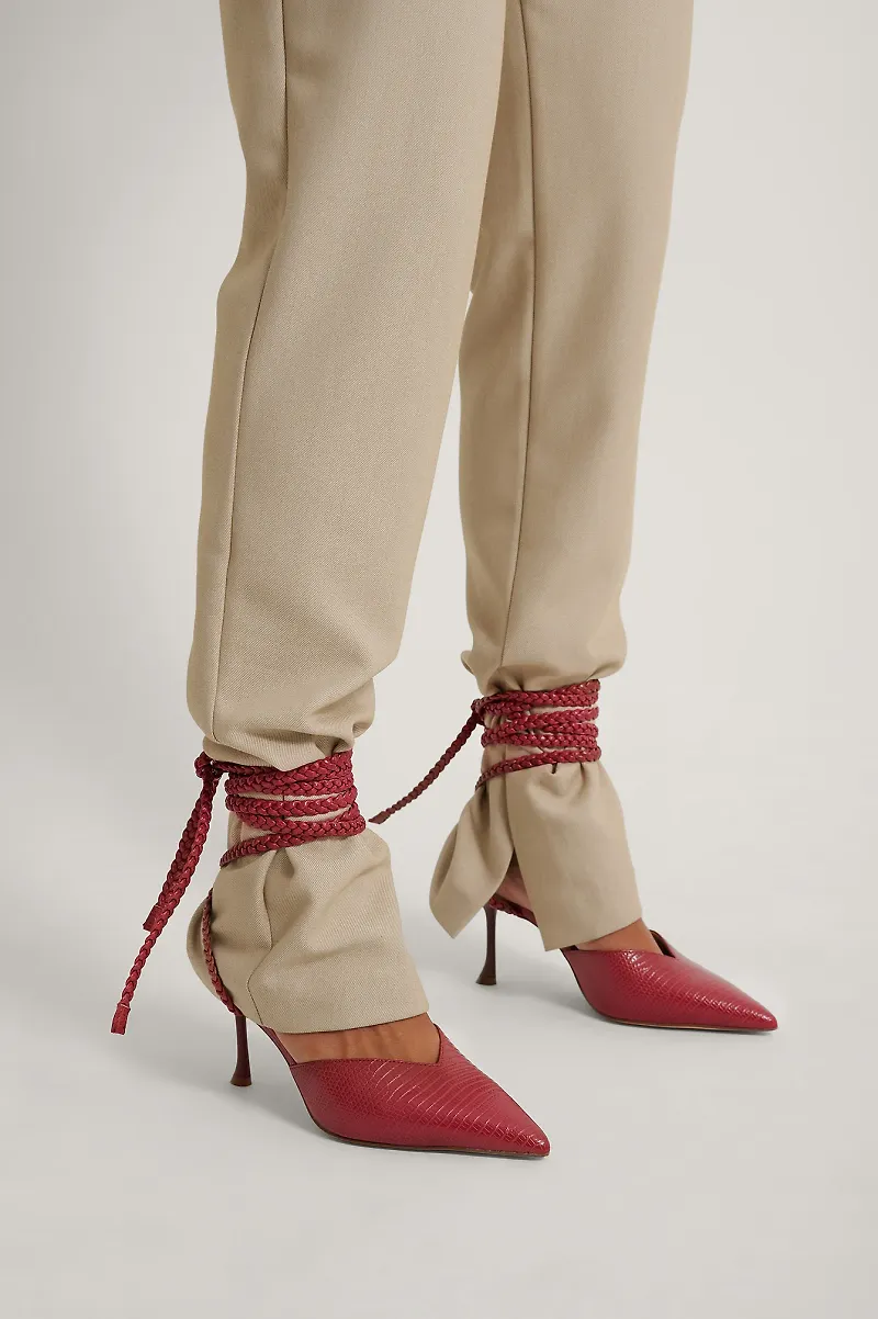 NA-KD Shoes Stilettpumps Med Snörning Och Lutande Klack - Red