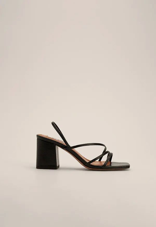 NA-KD Shoes Strappy Snake Block Heels - Black