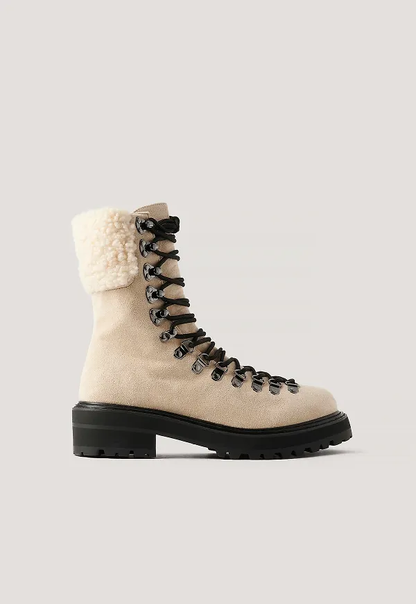 NA-KD Shoes Trekkingboots Med Teddydetaljer - Beige
