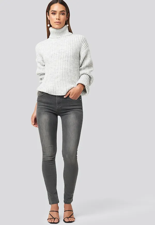 NA-KD Skinny Mid Waist Jeans - Grey