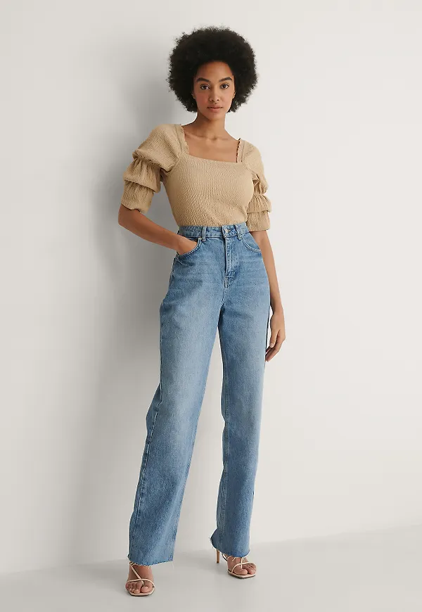 NA-KD Smockblus Med Lång Ärm - Beige