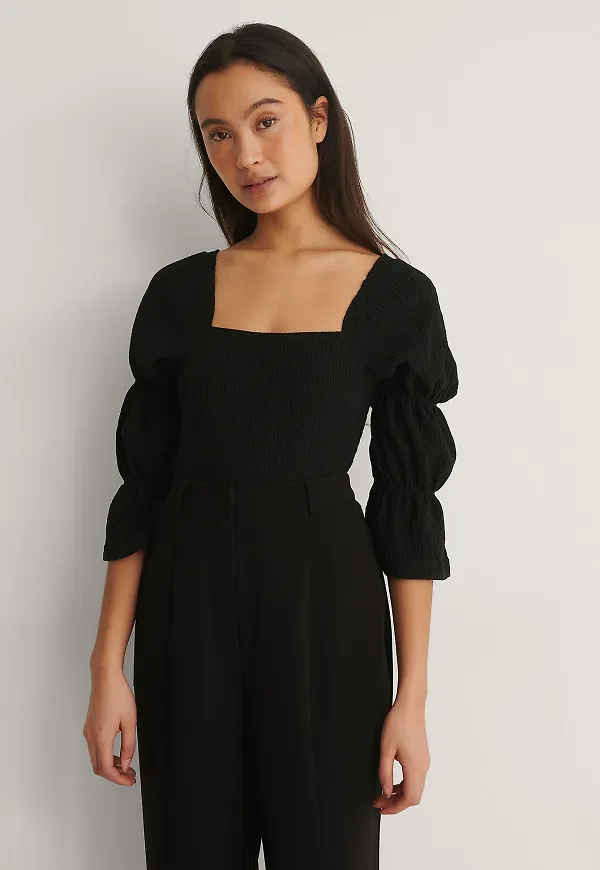 NA-KD Smockblus Med Lång Ärm - Black