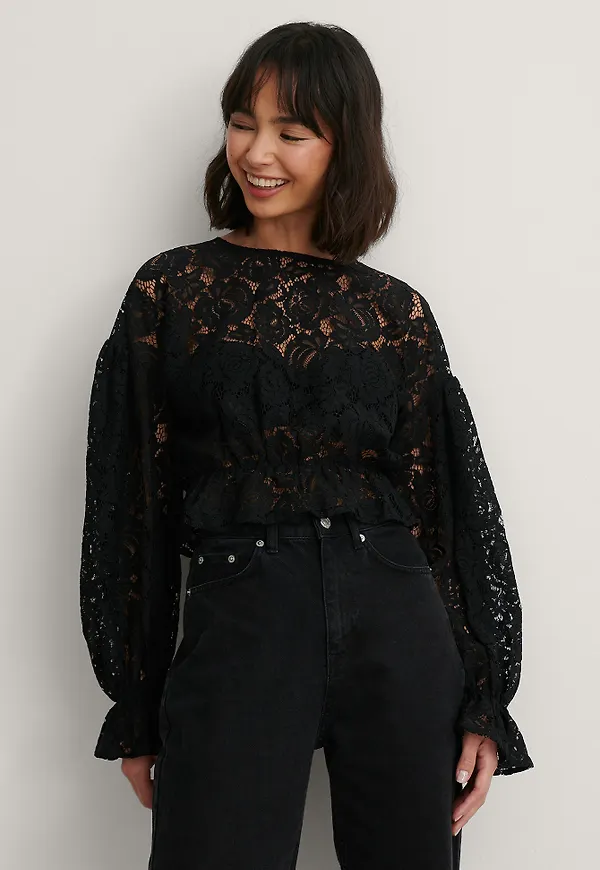 NA-KD Spetsblus - Black