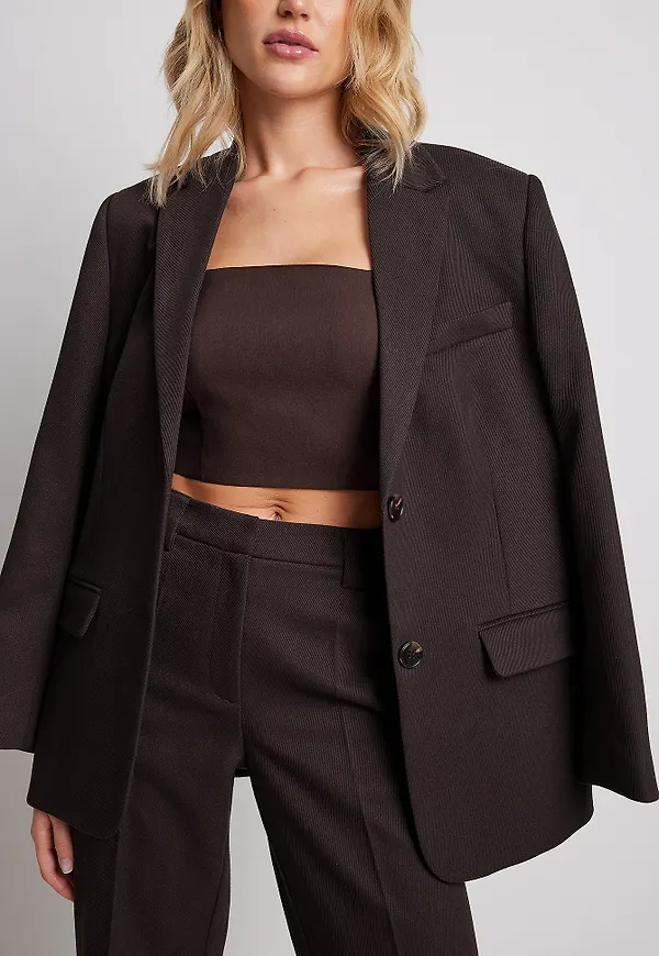 NA-KD Square Neck Tailored Top - Brown