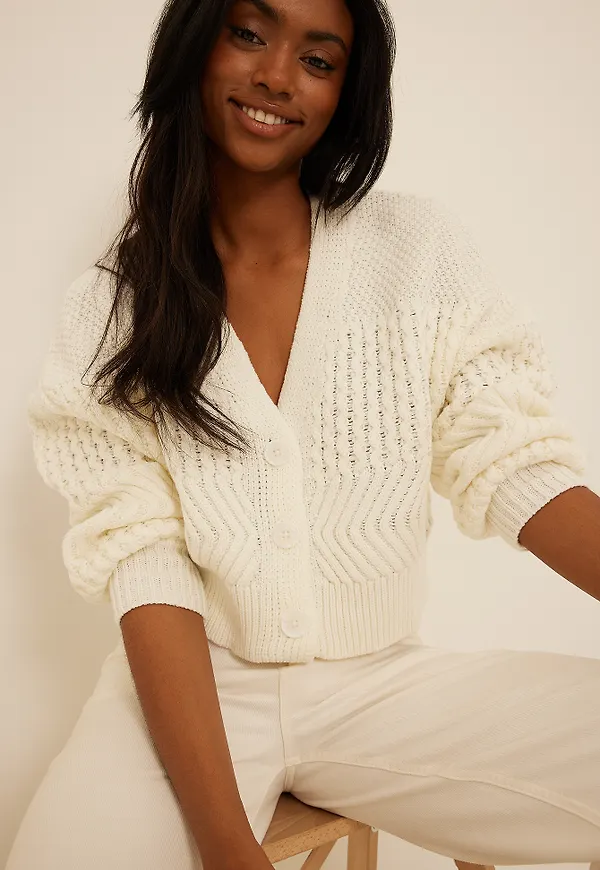 NA-KD Stickad cardigan - Offwhite