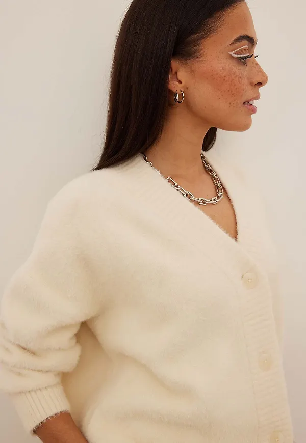 NA-KD Stickad cardigan - Offwhite