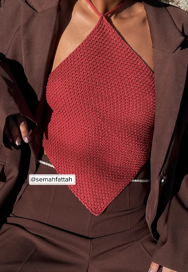 NA-KD Stickad halternecktopp - Red
