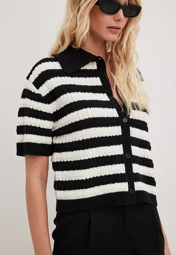 NA-KD Stickad kort cardigan - Stripe