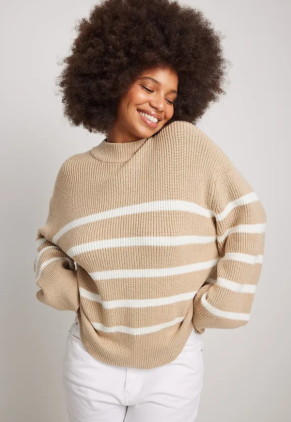 NA-KD Stickad tröja - Beige,Stripe