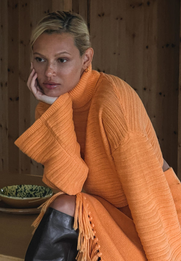NA-KD Stickad tröja i ullblandning med turtleneck - Orange