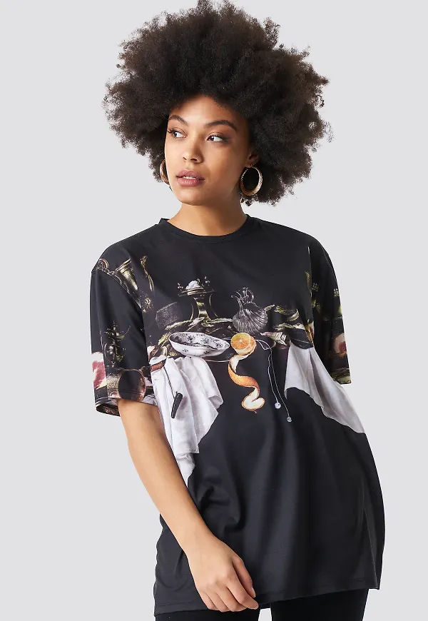 NA-KD Still Life Oversize Tee - Black
