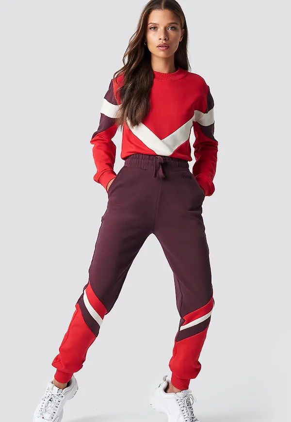NA-KD Stripe Blocked Sweatpants - Purple