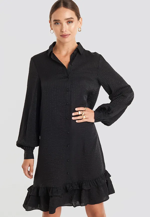 NA-KD Striped Flounce Mini Dress - Black