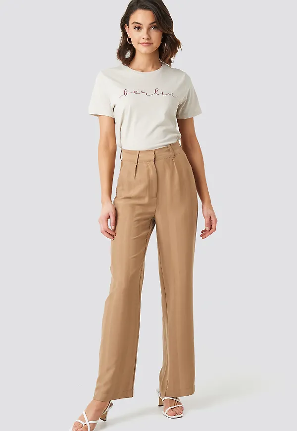 NA-KD Striped Wide Trousers - Beige