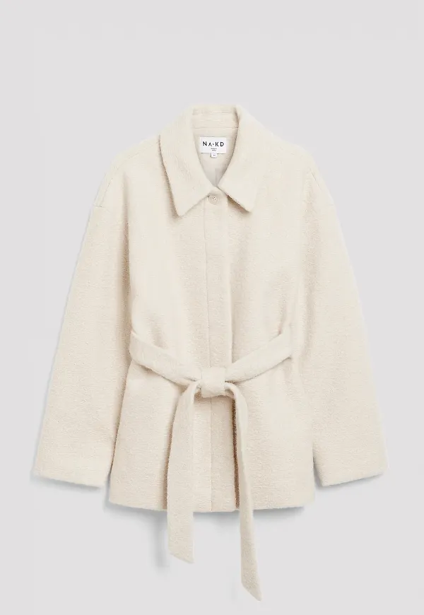 NA-KD Strukturerad jacka med bälte - Beige