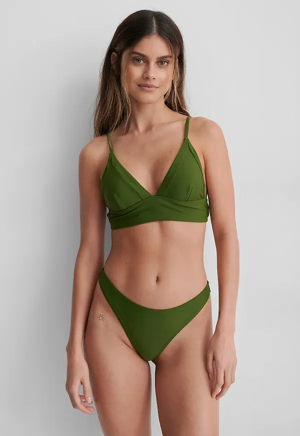 NA-KD Swimwear Högt Skuren Bikinitrosa - Green