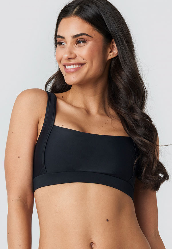 NA-KD Swimwear Jerseytopp med kantig halsringning - Black