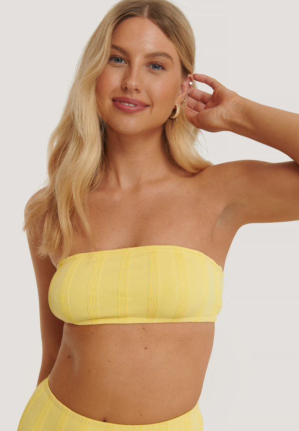 NA-KD Swimwear Wide Ribbed Bandeau Top - Yellow