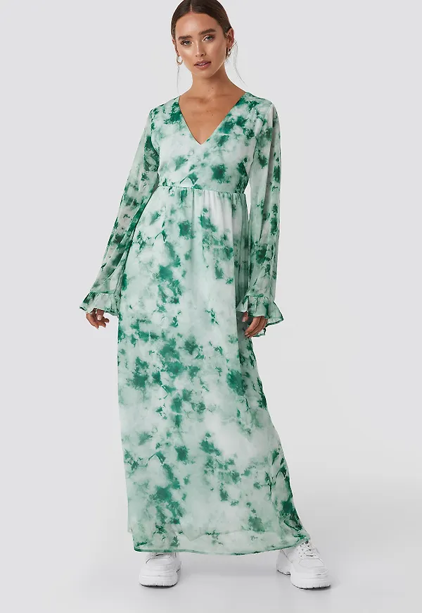 NA-KD Tie Dye Maxi Dress - Green