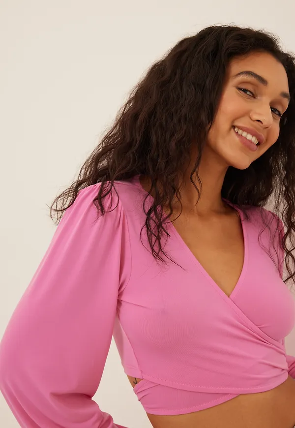 NA-KD Topp med ballongärm - Pink