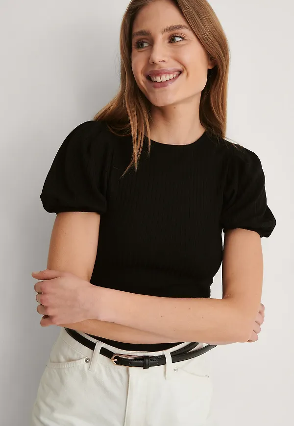 NA-KD Topp Med Puffärm - Black