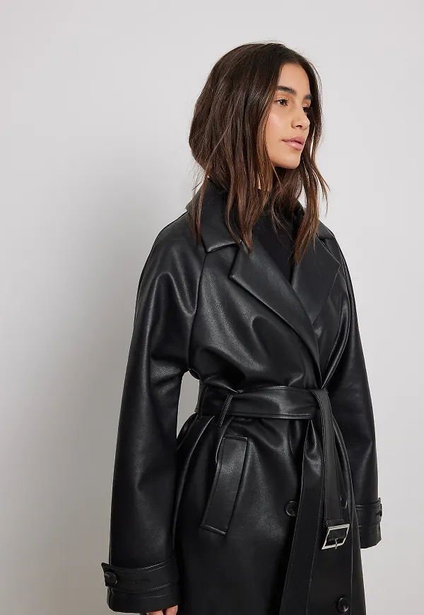 NA-KD Trenchcoat i PU - Black