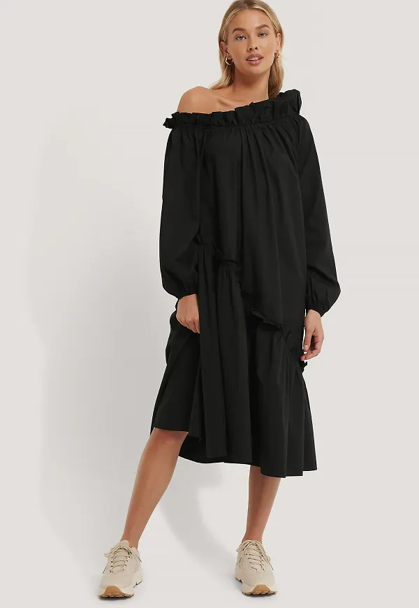 NA-KD Trend Asymetrisk Midiklänning - Black