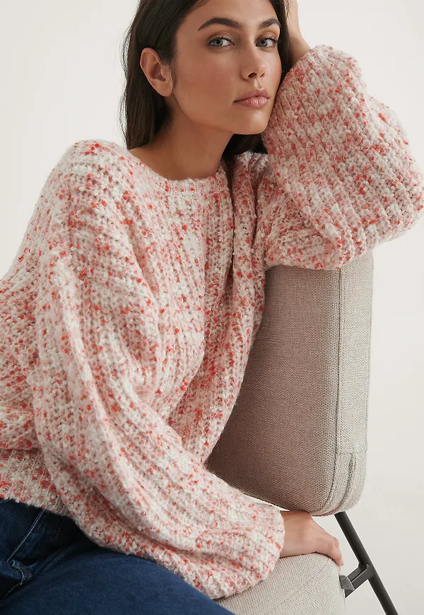 NA-KD Trend Balloon Sleeve Melange Sweater - Red