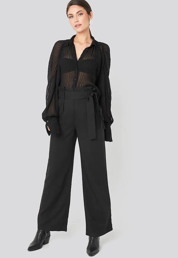 NA-KD Trend Belted Flared Pants - Black