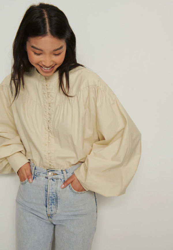 NA-KD Trend Bomullsblus Med Knappar - Beige