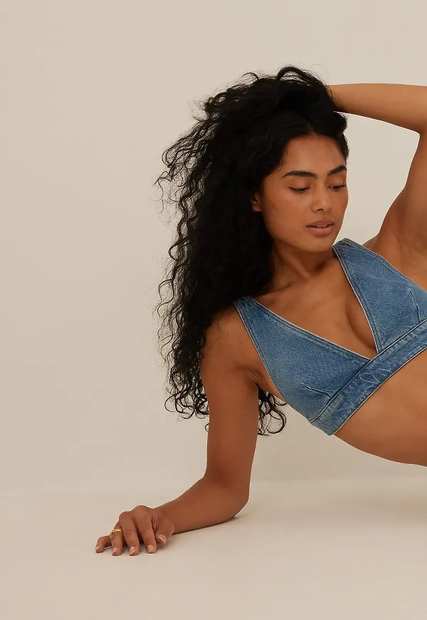 NA-KD Trend Bralette-topp i denim - Blue