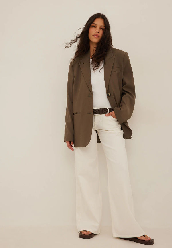 NA-KD Trend Breda jeans med låg midja - Offwhite