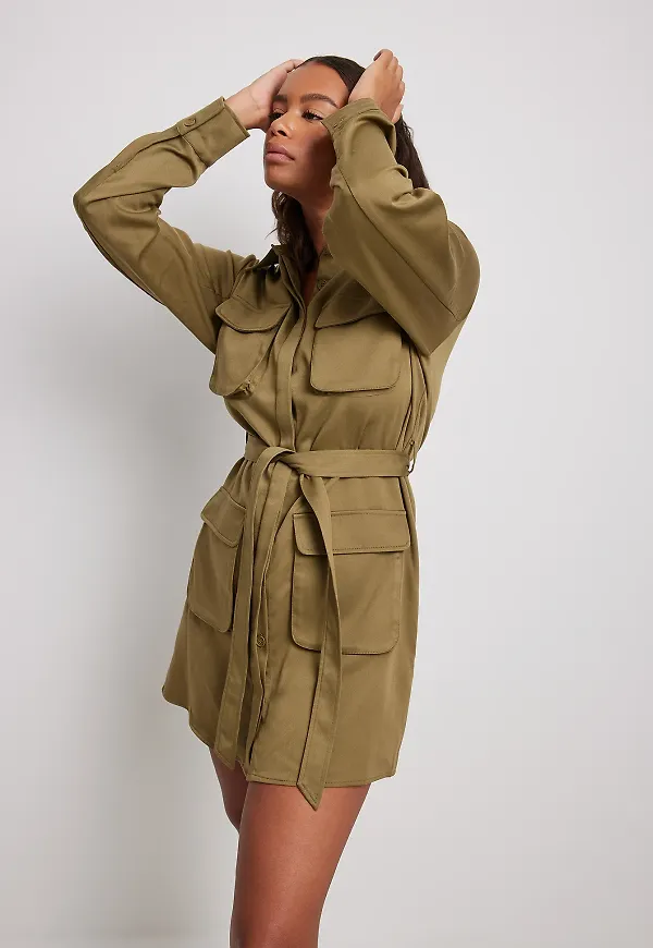 NA-KD Trend Cargo Mini Dress - Green