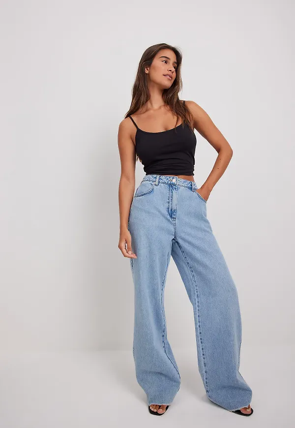 NA-KD Trend Denim med raka fickor och vida ben - Blue