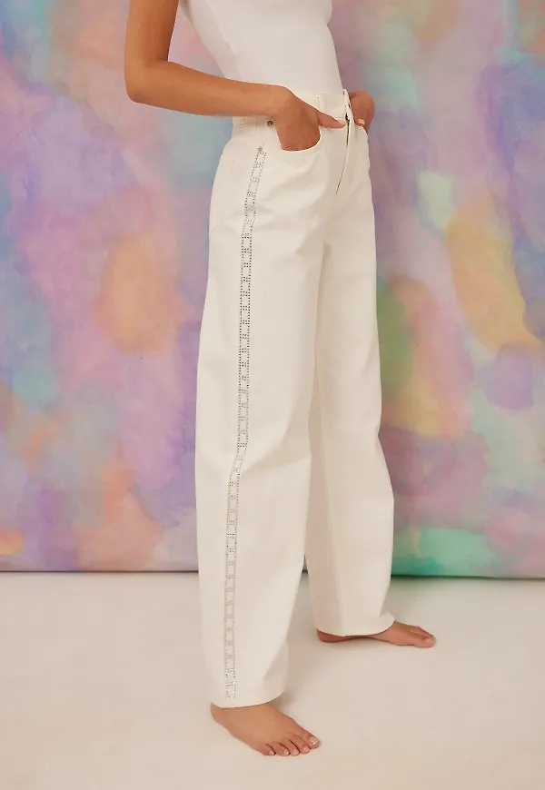 NA-KD Trend Denim med strass - Offwhite