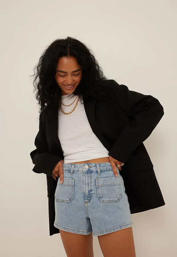 NA-KD Trend Denimshorts med framfickor - Blue