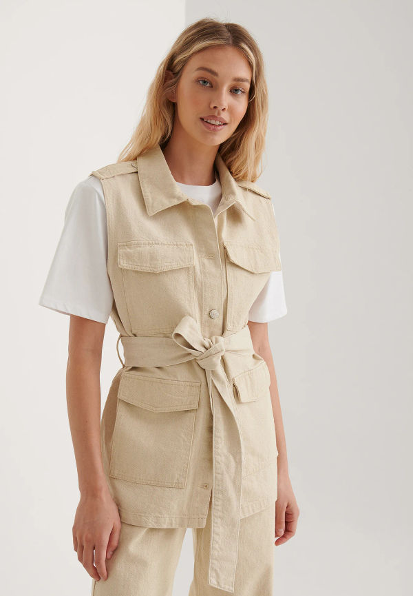 NA-KD Trend Denimväst Med Bälte - Beige