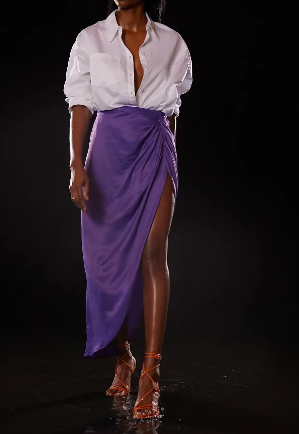 NA-KD Trend Draperad maxikjol - Purple