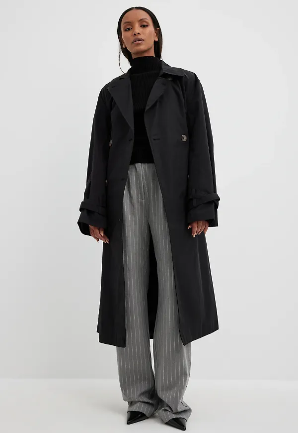 NA-KD Trend Dubbelknäppt trenchcoat - Black