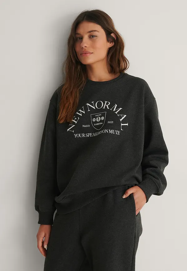 NA-KD Trend Ekologisk Broderad Sweatshirt - Grey