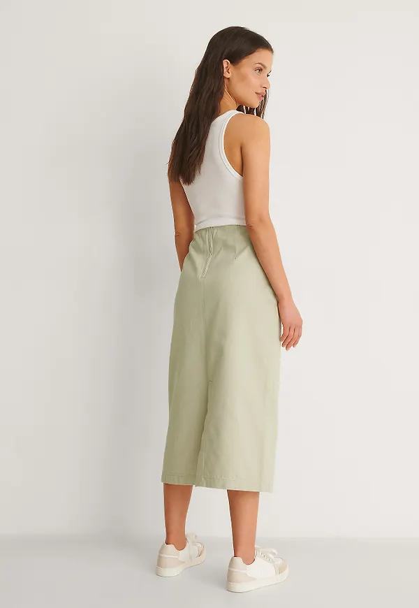 NA-KD Trend Ekologisk denim midikjol med ok fram - Green
