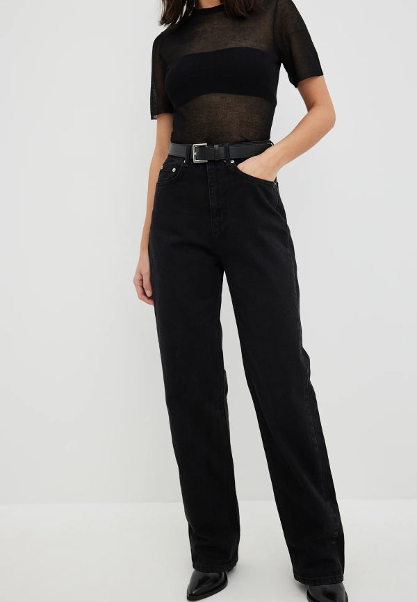 NA-KD Trend Ekologiska Denim med hög midja och vida ben - Black