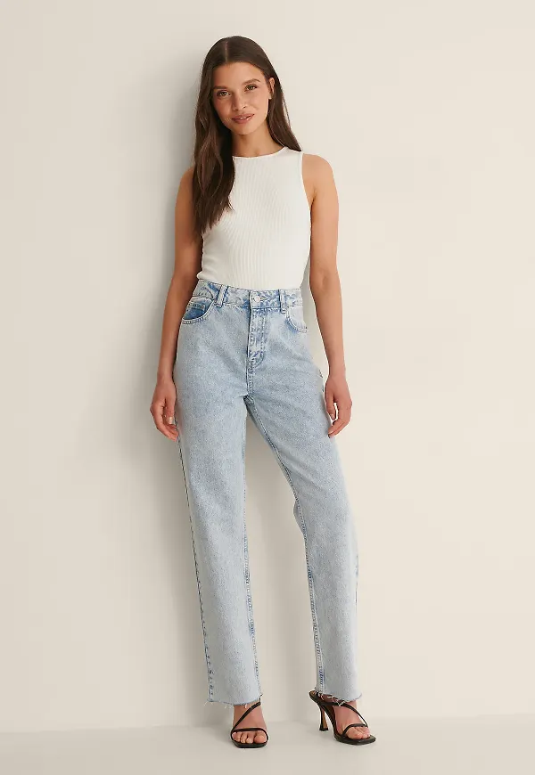 NA-KD Trend Ekologiska raka denim med hög midja - Blue