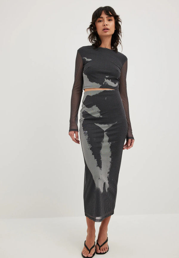 NA-KD Trend Figursydd kjol med tryck och mesh - Dotted