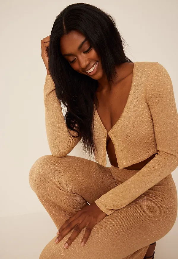 NA-KD Trend Glittriga byxor - Beige,Gold