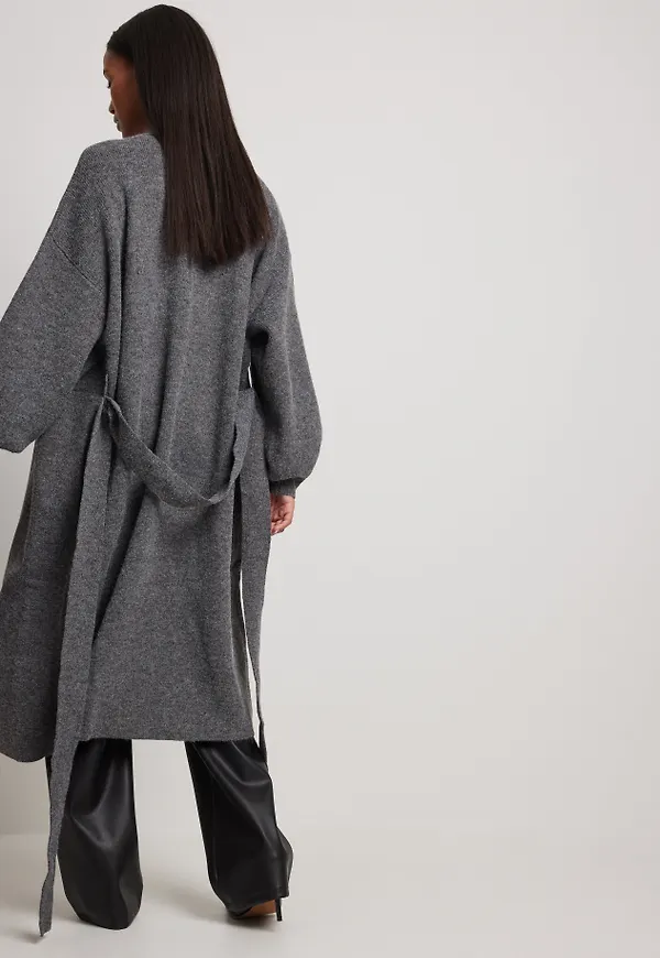 NA-KD Trend Grovstickad lång kofta - Grey